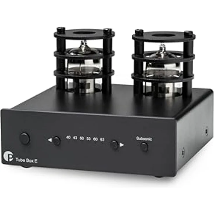Pro-Ject Tube Box E, Volldiskreter Röhren Phono-Vorverstärker mit einstellbarer Verstärkung, Subsonik Filter und 2x austauschbaren ECC83 Röhren, schwarz