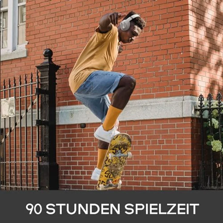 DOQAUS Care 1, Bluetooth Kopfhörer Over Ear mit 90 Std Akkulaufzeit, 3 EQ-Modi, HiFi Stereo, faltbares Headset mit Mikrofon, weiche Ohrpolster - Hellgrau – Bild 3