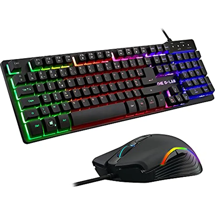 THE G-LAB Combo Krypton, Gaming-Tastatur AZERTY mit USB Anti-Ghosting und Gaming-Maus 6 Tasten 3200 DPI – kabelgebundenes Gamer Pack für PC, PS4, Xbox One, Mac mit RGB-Hintergrundbeleuchtung, schwarz