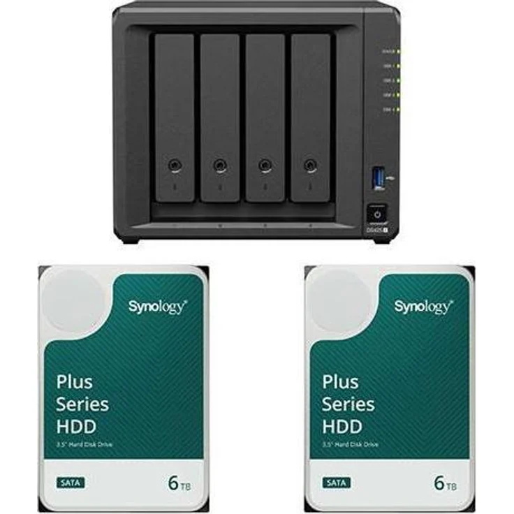 Synology DS425+ DiskStation, NAS mit 12 TB (2 x 6 TB) 3.5" SATA HDD Festplatten