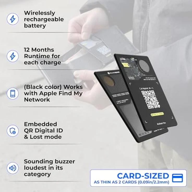 Rolling Square AirCard Pro – Ultradünner Bluetooth Tracker mit Digitaler ID, Kabellosem Laden und Lautem Alarm, kompatibel mit Apple Find My – Bild 2