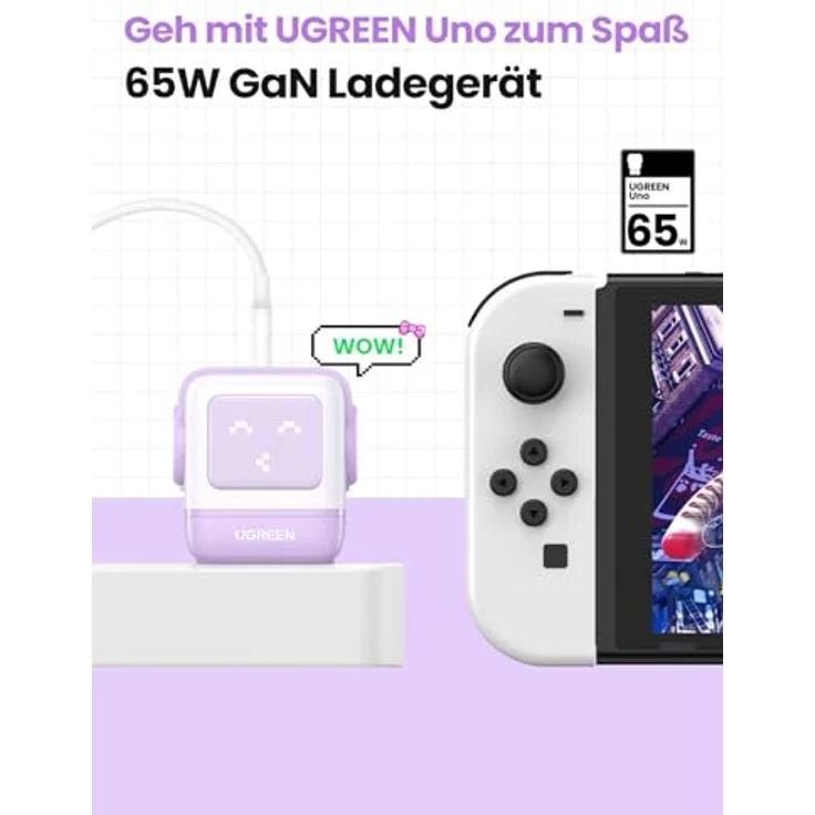 Ugreen Nexode RG (65 W), USB Ladegerät mit 2 USB-C- und 1 USB-A-Anschluss, Weiss und Violett, GaN-Technologie mit LED-Anzeige – Bild 2