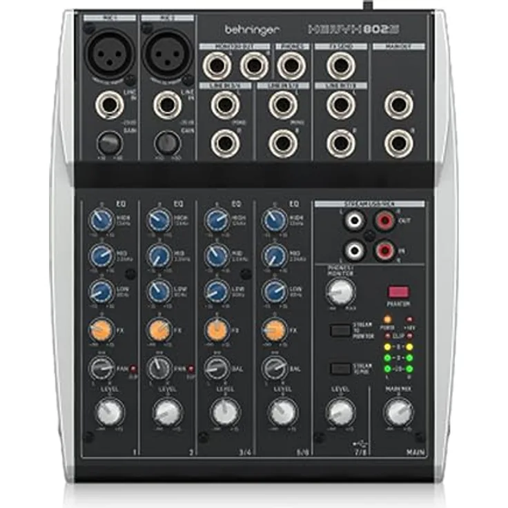 Behringer XENYX 802S Premium-Analogmixer mit 8 Eingängen und USB-Streaming-Schnittstelle