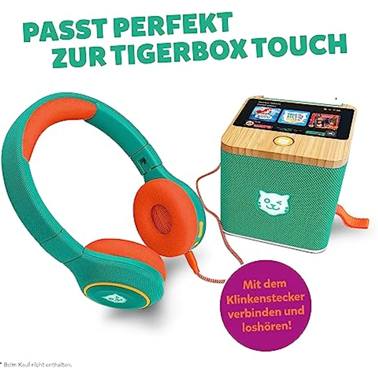 tigermedia tigerbuddies Kinderkopfhörer grün on-Ear Bluethooth AUX Lautstärkebegrenzung Stereo Sound Premium-Qualität perfekt für tigerbox, 145x191.5x76.5mm – Bild 5