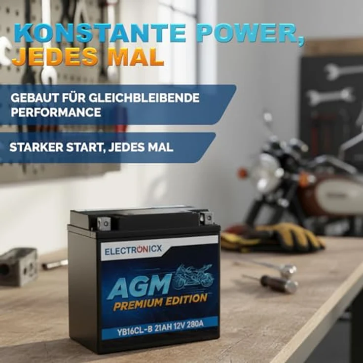 Electronicx YB16CL-B 12V 21Ah AGM Motorrad Batterie, Wartungsfrei, CB16CL-B kompatibel, Premium – Bild 4