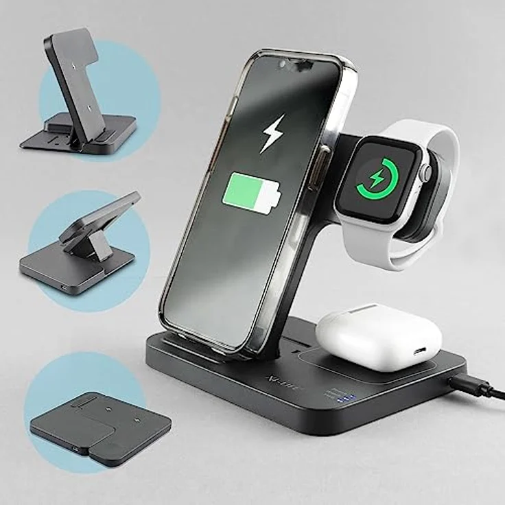 X4-LIFE Qi-Ladestation Power-Hub für Smartphones, Kopfhörer & Apple Watch mit blauem LED-Indikator für Ladezustand, gleichzeitig kabelloses Laden, max. Ladedistanz 2-6 mm – Bild 5