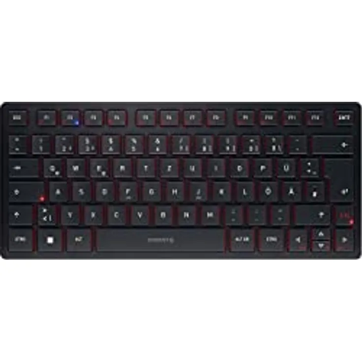 CHERRY KW 9200 Mini, kompakte Multi-Device-Tastatur für bis zu 4 Endgeräte, Deutsches Layout (QWERTZ), wahlweise Verbindung per Bluetooth®, Funk oder Kabel, wiederaufladbar, schwarz