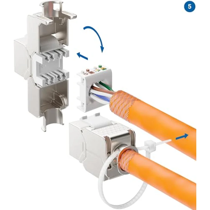 deleyCON 2x CAT6a Keystone Jack Modul Set, 10 Gbit/s mit 2-Port Hutschienenadapter, Metall STP geschirmt, silber – Bild 5