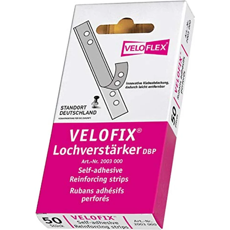 Veloflex Velofix 2003000 Lochverstärker, 15 x 105 mm, selbstklebend, transparent, 50 Stück – Bild 2