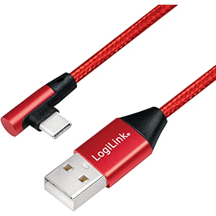 Logilink - USB-Kabel - USB-C (M) gewinkelt bis USB (M) gerade - USB 2.0 - 5 V - 3 A - 1 m - Rot, RAL 3024 (CU0146) – Bild 2