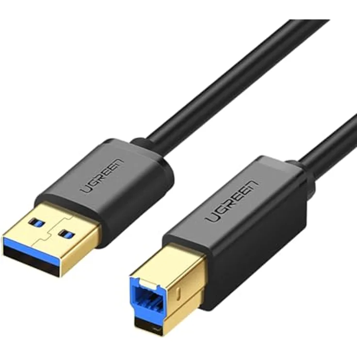 Ugreen US210 USB 3.0 Druckerkabel, 1m, Schwarz, 5Gbps Datentransfergeschwindigkeit, kompatibel mit Mac und Windows
