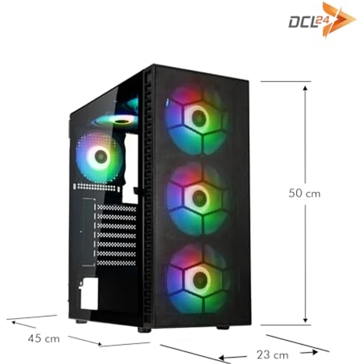 DCL24.DE Gamer PC Ryzen 5 5500, RTX3050, 16GB RAM, 500GB SSD, schwarz mit RGB LED Gehäusebeleuchtung – Bild 5