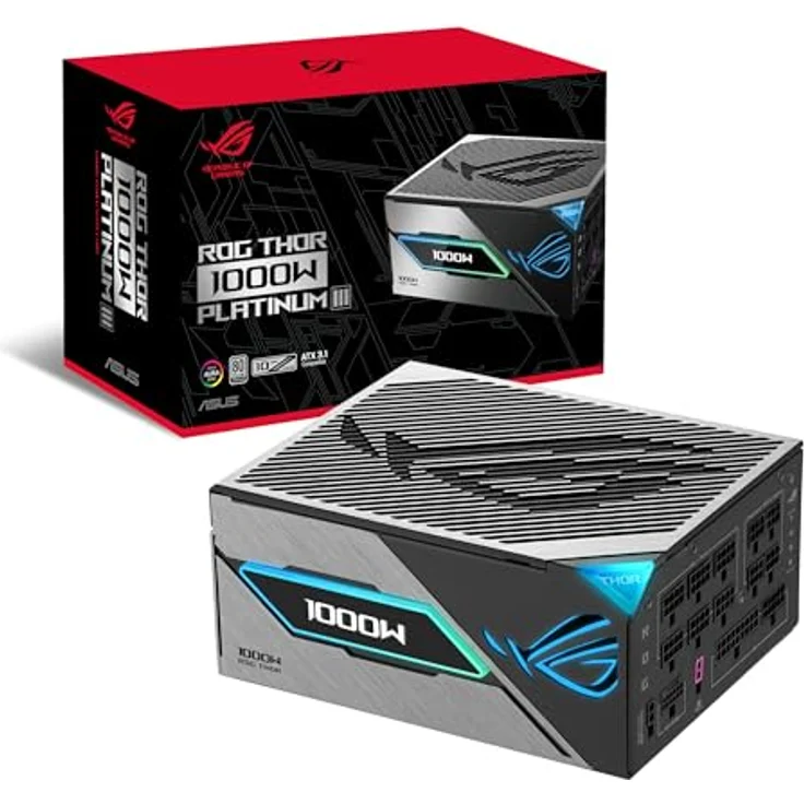 ASUS ROG Thor 1000W Platinum III Gaming Netzteil (GaN-MOSFET, Aura Sync RGB, ATX 3.1 kompatibel, PCIe 5.0 Ready, magnetisches OLED Display, Turbo-Modus, GPU-First, 80+ Platinum Zertifizierung) – Bild 1