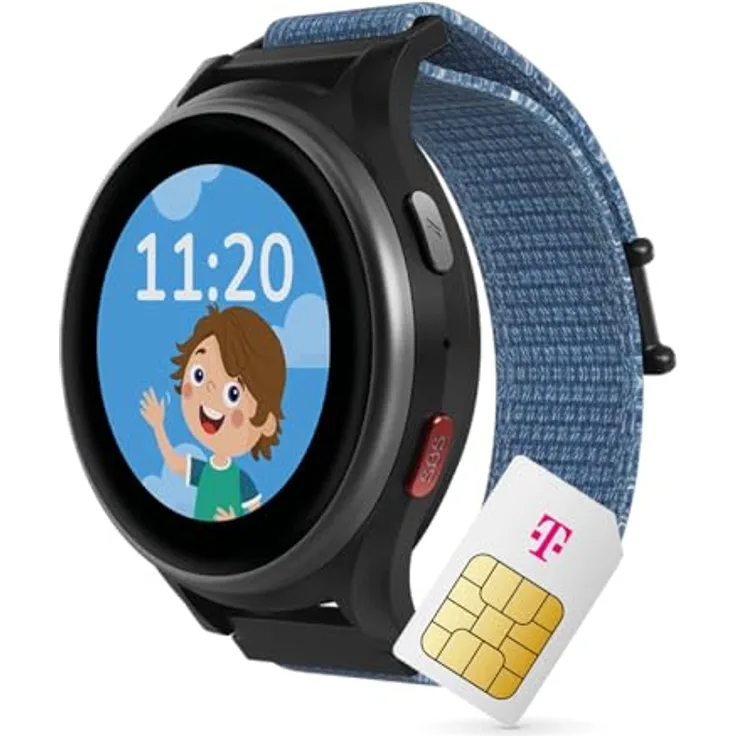 Deutsche Telekom ANIO 6 Smartwatch für Kinder, GPS-Tracking, Telefonfunktion, SOS-Taste, Datenschutz, lange Akkulaufzeit, blau