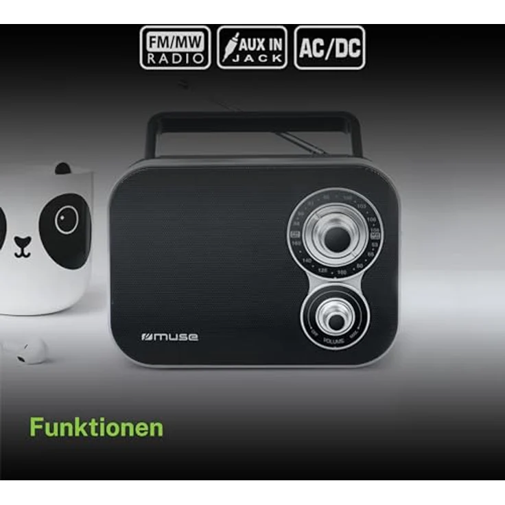 Muse M-051R tragbares Retro-Radio, UKW und MW, Netz- und Batteriebetrieb, Teleskopantenne, AUX-In, schwarz – Bild 6