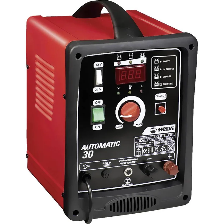 Helvi 77232 Kfz-Ladegerät, 12 V/24 V, 30A, digitale Steuerung mit CPS, geeignet für AGM-, GEL-, Kalzium- und Bleiakkus