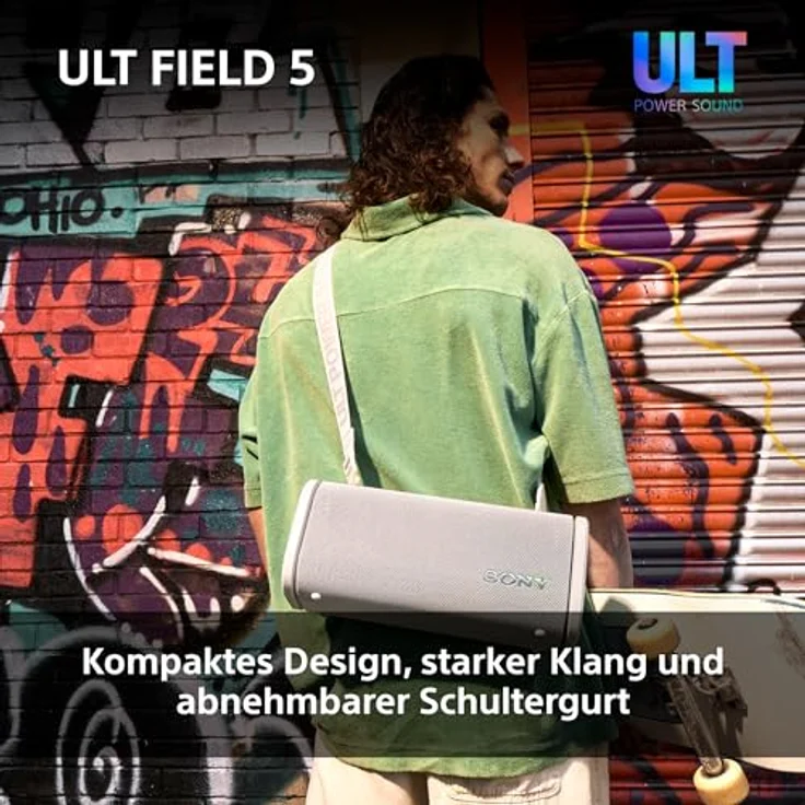 Sony ULT Field 5, tragbarer Bluetooth-Lautsprecher, 25-Stunden-Akku, IP67 wasserdicht, 360° Lichter, abnehmbarer Schulterriemen - Off-White – Bild 5