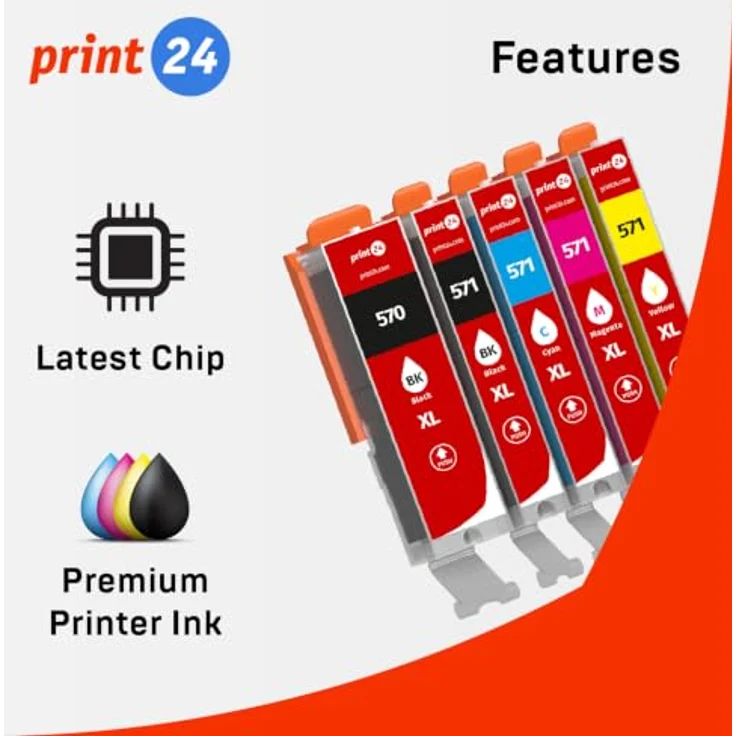 print24 Tintenpatrone PGI 570 XL / CLI 571 XL, Multipack mit 1x Schwarz (22 ml), 1x Schwarz (12 ml), 1x Cyan (12 ml), 1x Magenta (12 ml), 1x Gelb (12 ml) – Bild 4