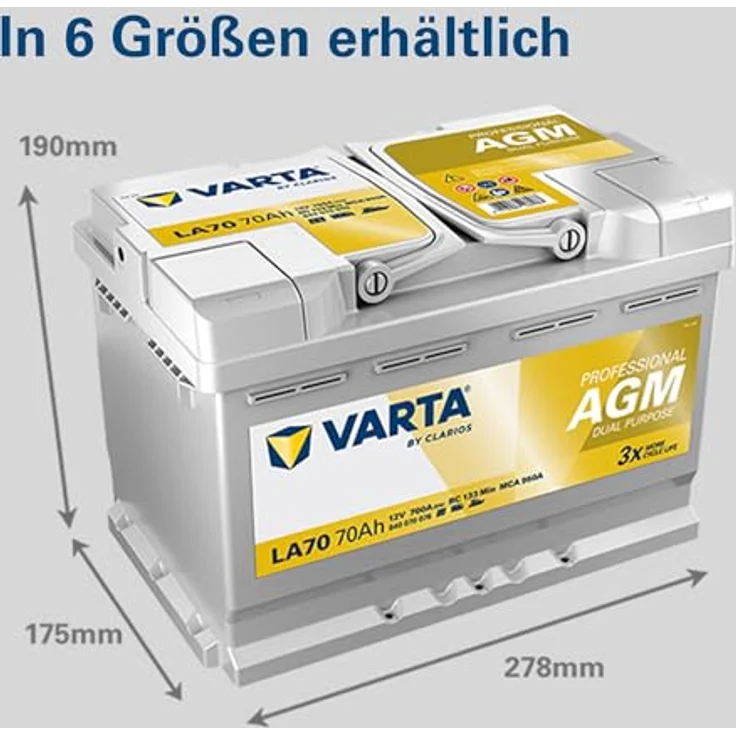 VARTA Professional AGM Dual Purpose LA70, Starterbatterie 12V 70Ah 760A/EN B13 – Bild 6