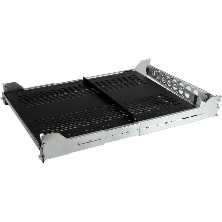 Startech.com 2HE Belüfteter Fachboden für 19 Zoll Serverschrank, Schwarz, ausziehbar mit Kabelführung, bis 56,7 kg