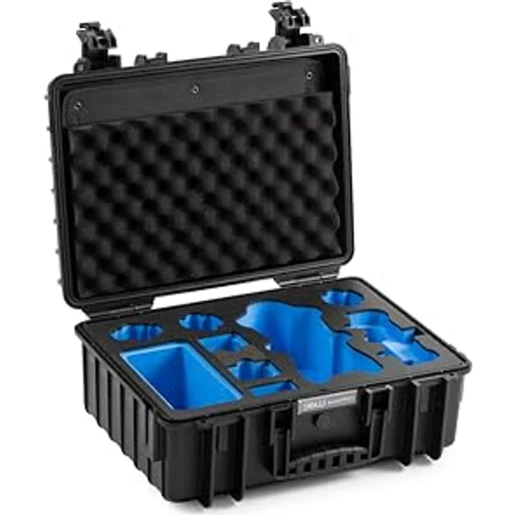 B & W International Transportkoffer für DJI Mavic 4 Pro Fly More Combo, wasserdicht und stabil, schwarz/blau, mit Hartschaumanlage und Namensschild – Bild 1