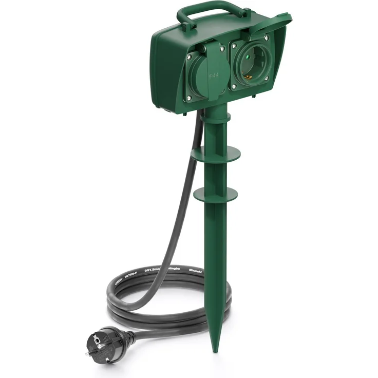 deleyCON 2 Fach Outdoor Steckdose mit Erdspieß IP44 Garten Terrasse Steckdosenleiste