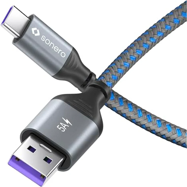 Sonero® USB-C auf USB-A Ladekabel, Schnellladekabel 5V/5A, Typ C Kabel 2.0, grau/blau, 0,25m – Bild 1