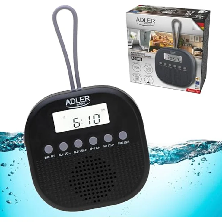 Adler AD 1912 Wasserdichtes Universalradio Batteriebetrieben Radiowecker Snooze Funktion schwarz – Bild 7
