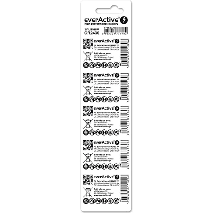 everActive CR2430 Lithium Knopfzelle Batterien, 3V, 5 Stück, langlebig mit 10 Jahren Haltbarkeit – Bild 2