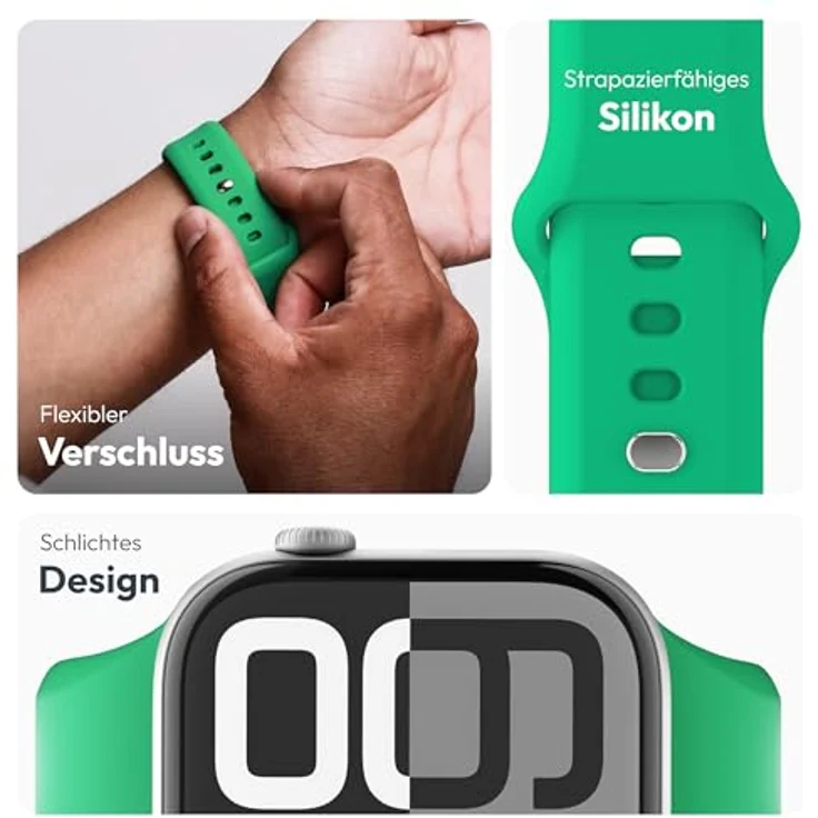 Vonmählen Classic Band 2, Silikon Uhrenarmband für Apple Watch, 40 mm, Grün, mit Belüftungskanälen und schweißresistentem Design – Bild 3