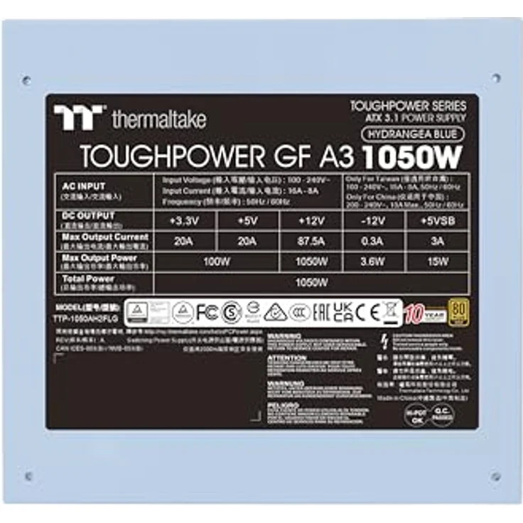 Thermaltake Toughpower GF A3 1050W Netzteil, PC Netzteil, Hydrangea Blue, effiziente Leistung – Bild 9