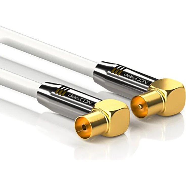 deleyCON 3m TV Antennenkabel PREMIUM HDTV Full HD - 2x gewinkelt - Koaxialkabel - TV-Stecker (90° Grad) zu TV-Buchse (90° Grad) - Weiß - METALL – Bild 3