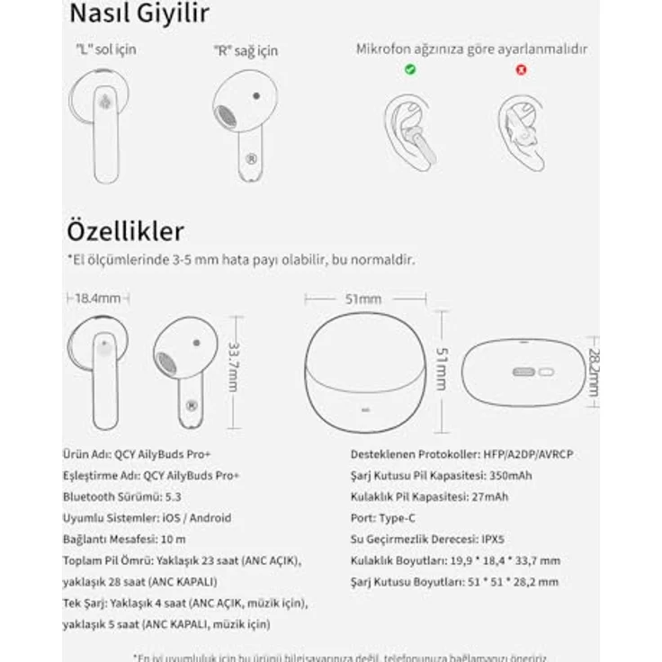 QCY TWS AilyBuds Pro+ HT10 Pro Kopfhörer, ANC (blau) – Bild 11