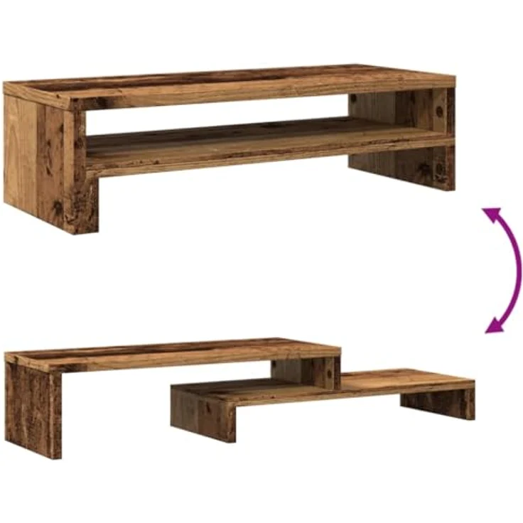 vidaXL Monitorständer Altholz-Optik, 54x22x15 cm, Holzwerkstoff, mit Stauraum und pflegeleichter Oberfläche – Bild 4