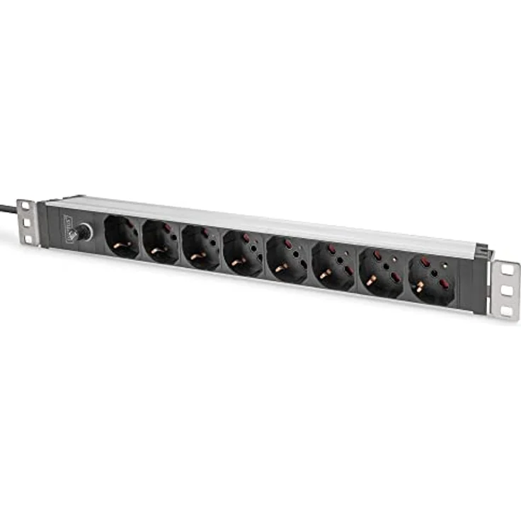 DIGITUS Steckdosenleiste mit Aluminiumprofil und Vorsicherung, 8-Fach Italienische Ausgang, 2 m Zuleitung, IEC C14 Stecker – Bild 1