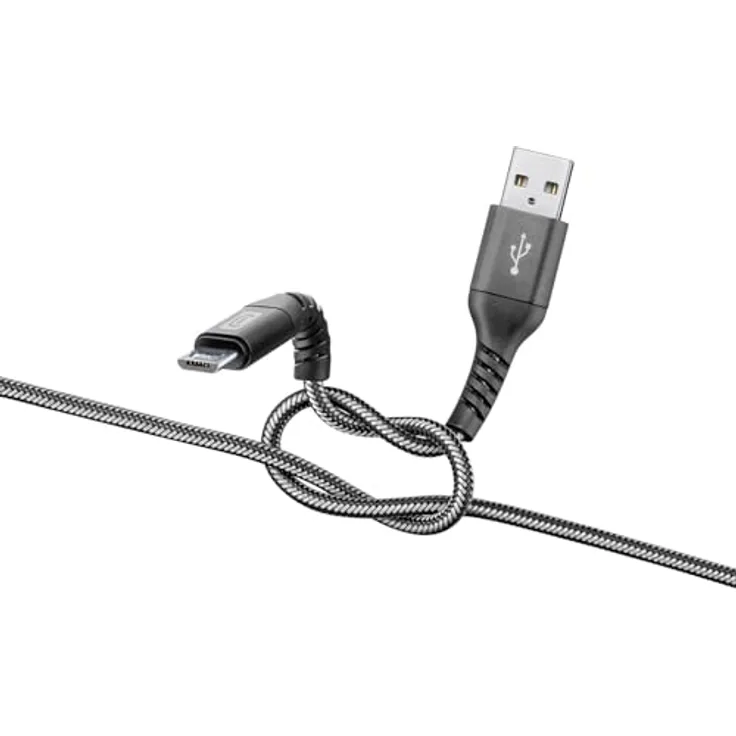 Extreme Cable Tetra Force Micro USB Kabel mit Kevlar Faser 2m (Schwarz, Grau)