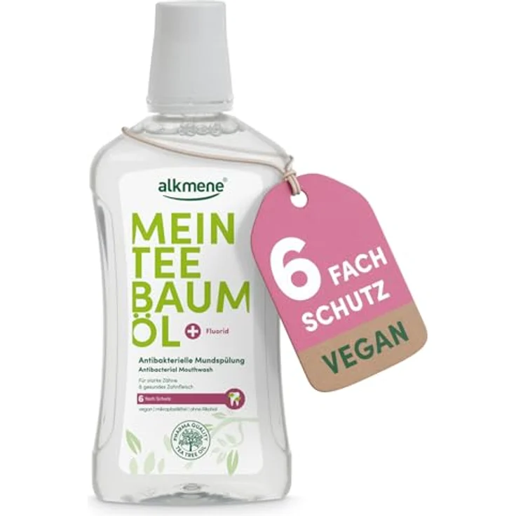Alkmene 6fach Schutz Teebaumöl antibakterielle Mundspülung 500 ml - naturreines Teebaumöl, vegan & klimaneutral - Mundwasser für starke Zähne & gesundes Zahnfleisch - Zahnspülung – Bild 1