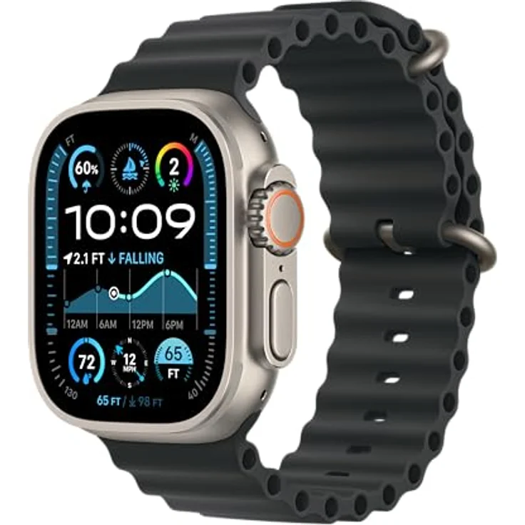 Apple Watch Band - Ocean Band - 49 mm - Schwarz - Extra Large - Wasserdichtes Armband aus Elastomer, verstellbare Öse aus Titan, geeignet für Wassersport – Bild 2