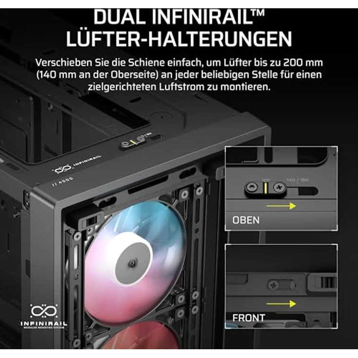 CORSAIR Frame 4000D LCD RS ARGB Mid-Tower ATX PC-Gehäuse mit 14,5-Zoll XENEON Edge LCD-Touchscreen, InfiniRail Lüftermontagesystem und 4x RS120 ARGB-PWM-Lüftern – Schwarz – Bild 5