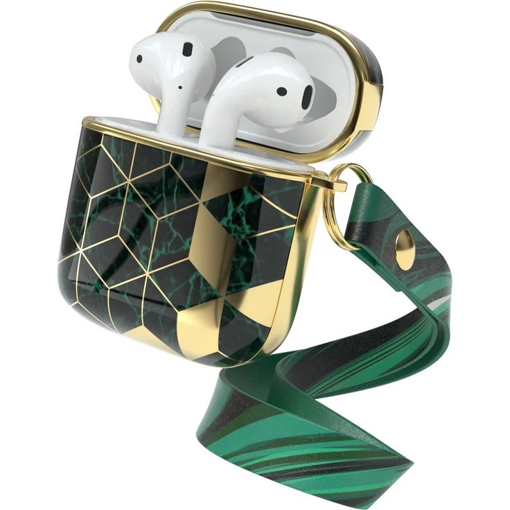 EAZY CASE Kopfhörer-Schutzhülle IMD Motiv Case für Apple AirPods 1 & 2, Stoßfest, Grün / Gold – Bild 1