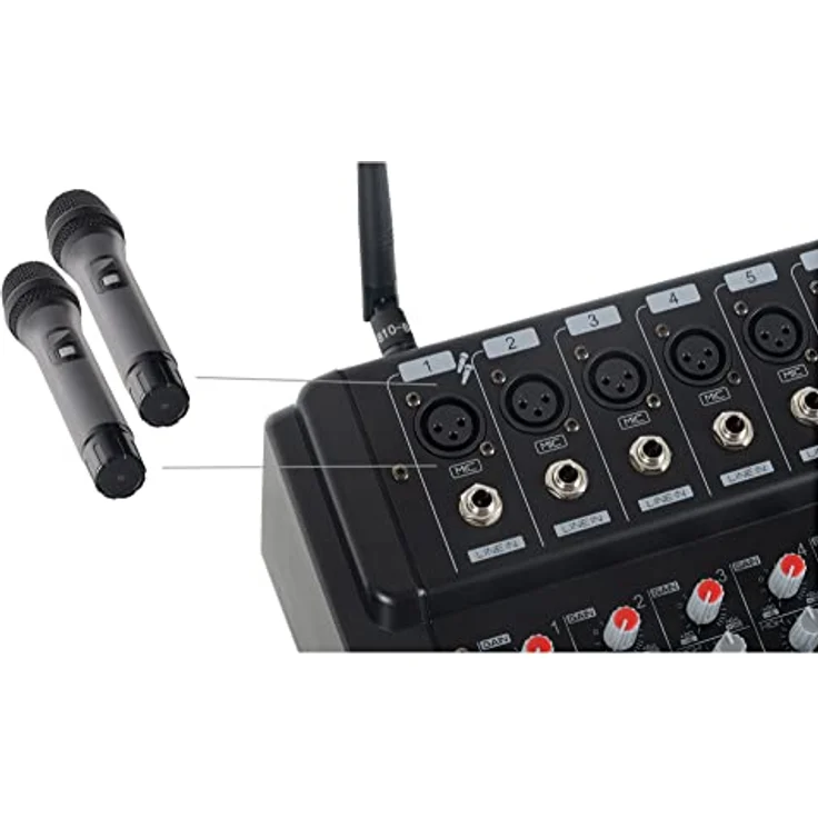 Pronomic Powermake 800 Powermischer - 8-Kanal-Mischpult - 2 UHF-Funkmikrofone - 760 Watt RMS-Leistung - 24Bit Multi-Effekt-Prozessor - Bluetooth®/USB-Player/Recorder - Grafischer Equalizer - Schwarz – Bild 5
