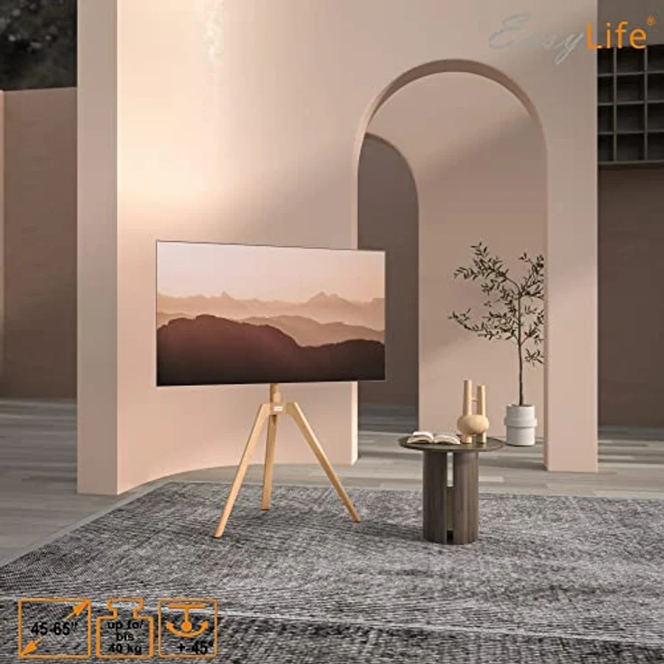 easylife STAFFELEI TV-Stativ 45-65", Schwenkbar VESA 400x400 (Weiß/Buche) TV-Ständer with Cable Management and Optional Wall Mount Safety Leash – Bild 6
