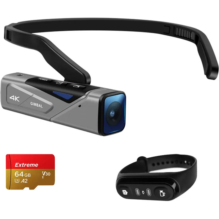ORDRO EP7, 4K 60fps Head Wearable Videokamera mit APP-Steuerung, 2-Achsen-Gimbal und 64GB Speicherkarte, grau
