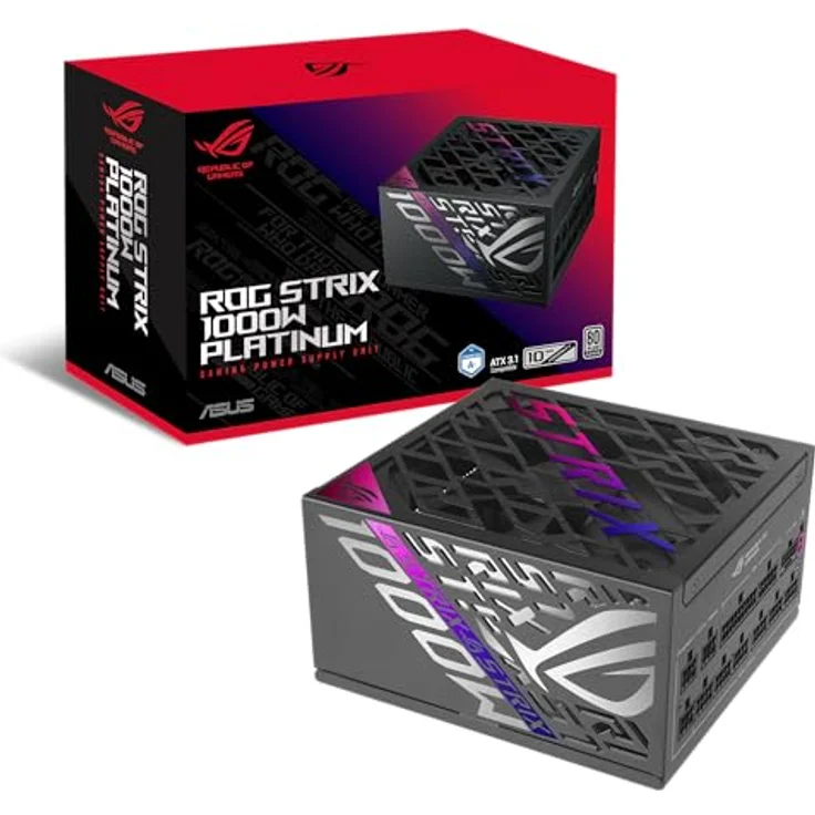 ASUS ROG Strix 1000 W Platinum-Netzteil, 80 Plus Platinum, GAN Mosfet, GPU-First Intelligent Voltage Stabilizer, 10 Jahre Abdeckung, schwarz – Bild 1