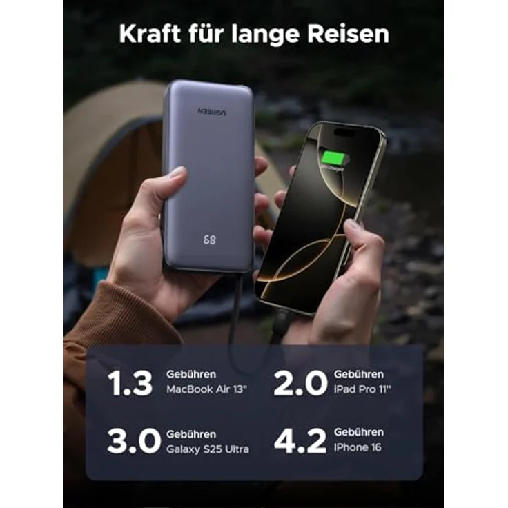 UGREEN Power Bank 20000mAh, 45W Schnellladung mit integriertem USB-C Kabel, bidirektionalem PD, kompatibel mit Galaxy S25 Ultra/S25+, iPhone 17/16 Serie, iPad und Laptop – Bild 3