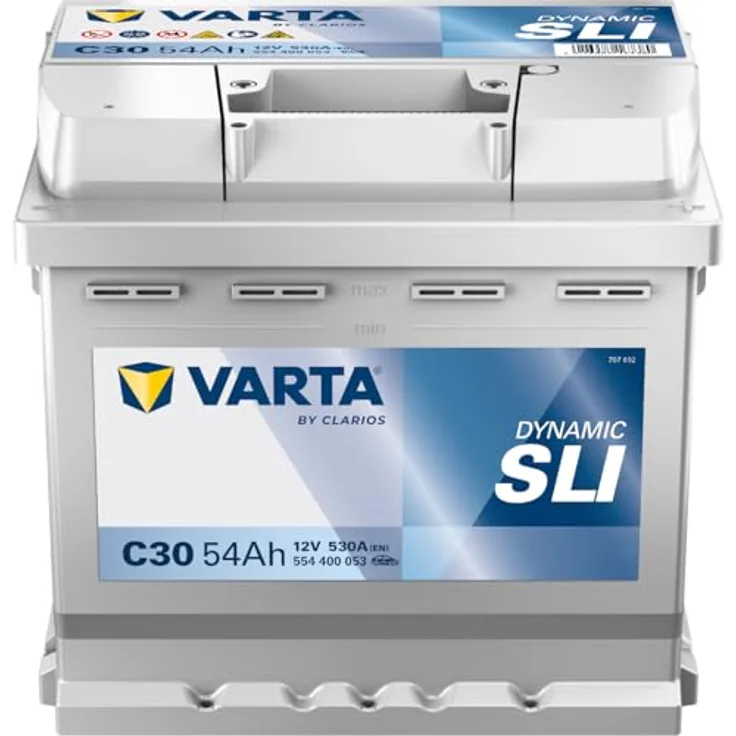 VARTA C30 Silver Dynamic 54Ah 530A Autobatterie, wartungsfrei, hohe Startleistung, Maße 207 x 175 x 190 mm