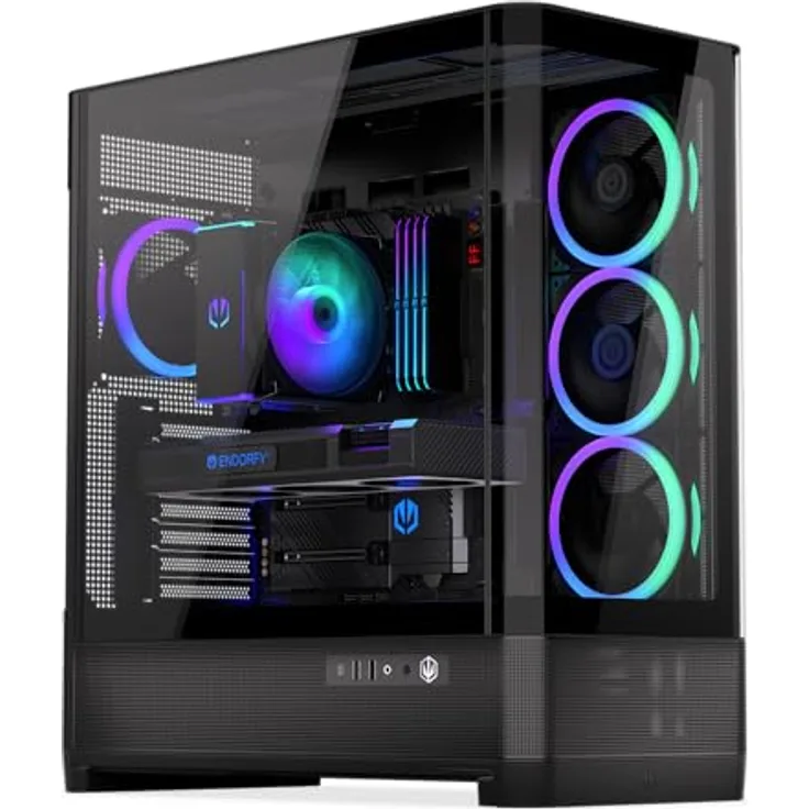 ENDORFY Aquarius 8000 Corona, PC Gehäuse ATX/E-ATX mit 4 ARGB Lüftern, Panorama Tempered Glass, USB-C, schwarzes Fishtank-Design, bis 10 Lüfter, GPU bis 450 mm, 420 mm Radiator Support