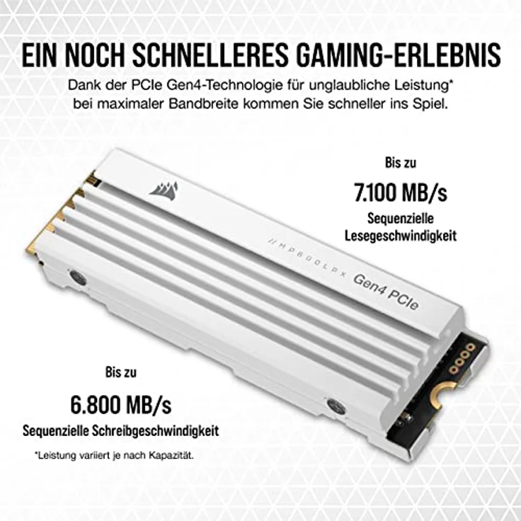 Corsair MP600 PRO LPX 4TB M.2 NVMe PCIe x4 Gen4 SSD - Optimiert Für PS5 (Bis zu 7.100 MB/Sek. Sequentielle Lese- Und 6.800 MB/Sek. Sequentielle Schreibgeschwindigkeiten, Kompakter Formfaktor) Weiß – Bild 4