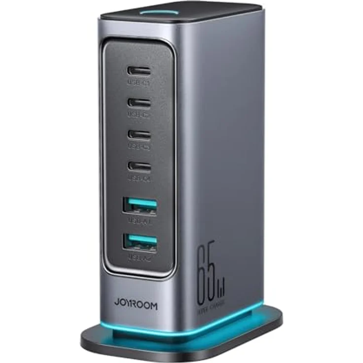 JOYROOM GaN-Multiport-Ladegerät 65 W mit 4X USB-C- und 2X USB-A-Anschlüssen - EU-Stecker, leistungsstarkes Laden, GaN-Chip-Technologie – Bild 1