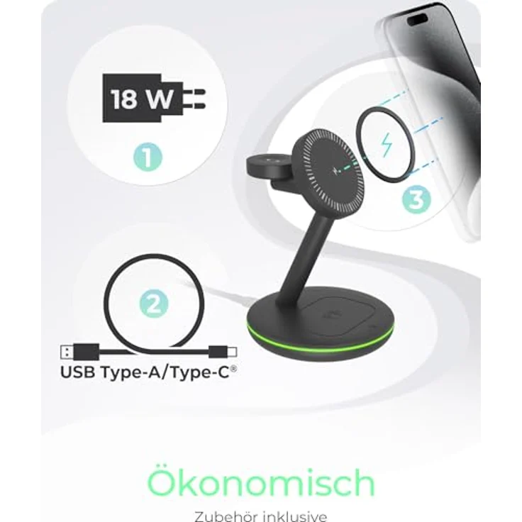 Icy Box 3-in-1 Induktive Ladestation, Magnetisch für Smartphone, Smartwatch und In-Ear-Kopfhörer (15 W), Wireless Charger, Schwarz – Bild 8